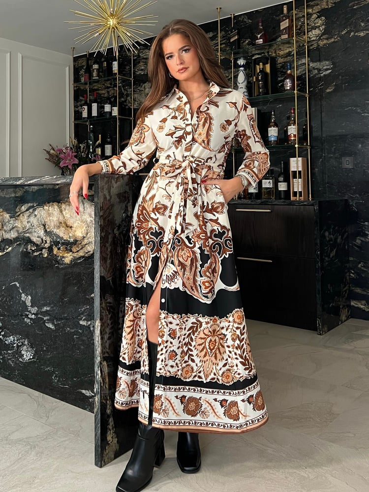 Girl In Mind Brown Angela Tie Front Shirt Dress - Image 2 of 4