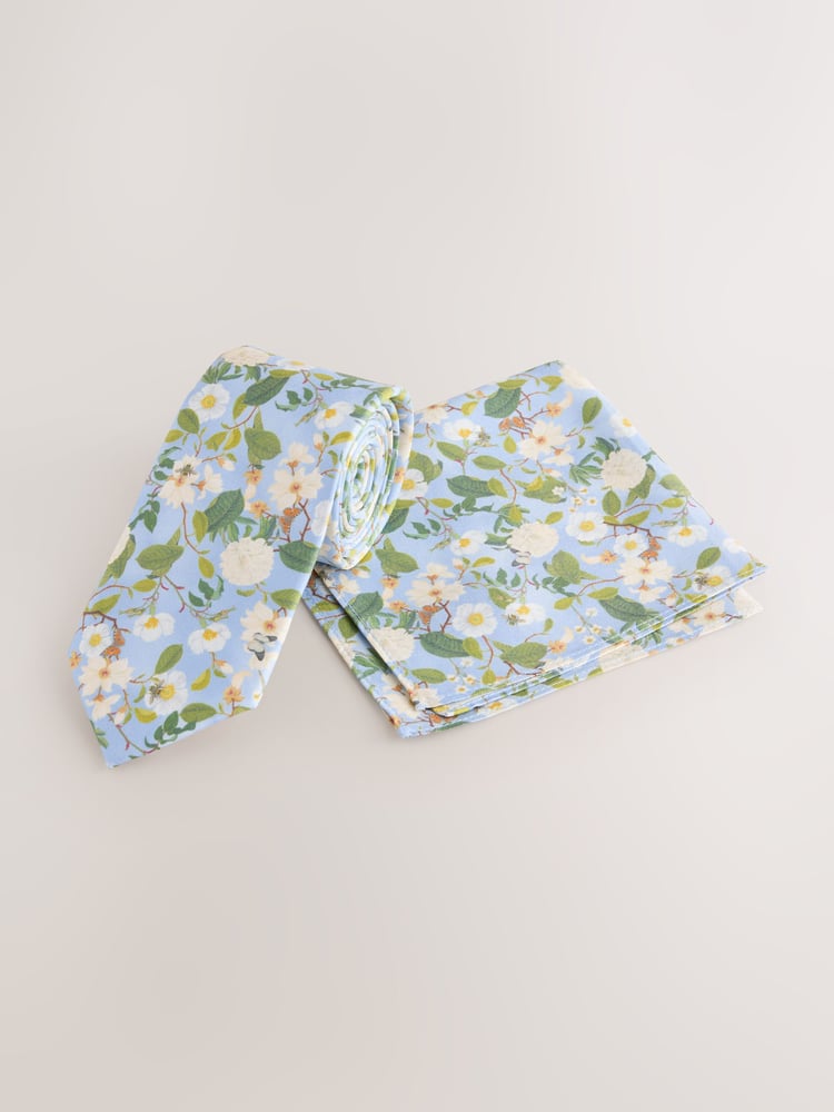 Blue Kew Gardens Floral Tie and Pocket Square - Image 1 of 4