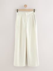 Black/White Striped Wide Leg Trousers with Linen - Image 1 of 4