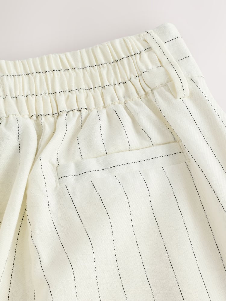 Black/White Striped Wide Leg Trousers with Linen - Image 2 of 4