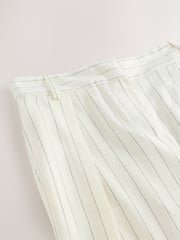 Black/White Striped Wide Leg Trousers with Linen - Image 3 of 4
