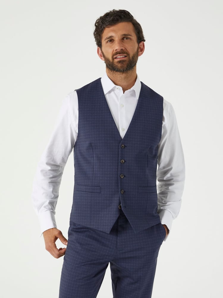 Skopes Blue Tailored Fit Ultimate Comfort Fenton Check Suit Waistcoat - Image 1 of 4