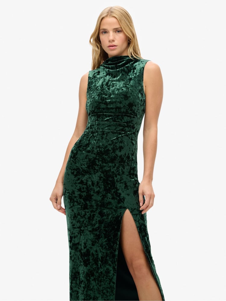 Superdry Green Velvet Maxi Dress - Image 1 of 3