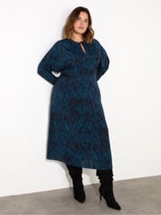 Live Unlimited Blue Curve Snake Effect Print Tie Front Dress - Image 2 of 4
