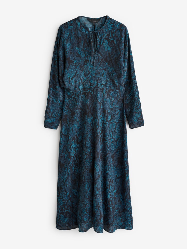 Live Unlimited Blue Curve Snake Effect Print Tie Front Dress - Image 4 of 4