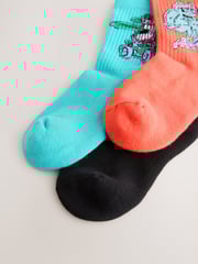 Black/Orange/Teal Monster Cushioned Footbed Rich Ribbed Tipped Socks 3 Pack - Image 3 of 3