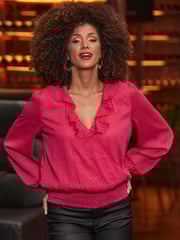 Sosandar Pink Sparkle Wrap Blouse With Ruffle Neck - Image 1 of 5