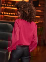 Sosandar Pink Sparkle Wrap Blouse With Ruffle Neck - Image 4 of 5