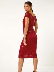 Roman Red Shimmer Lace Side Ruched Stretch Dress - Image 2 of 5
