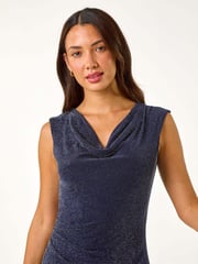 Roman Blue Shimmer Stretch Cowl Neck Dress - Image 4 of 5