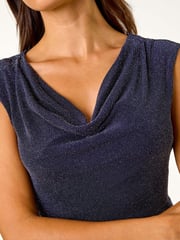 Roman Blue Shimmer Stretch Cowl Neck Dress - Image 5 of 5