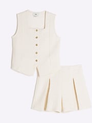 River Island Cream Girls Cream Textured 100% Cotton Waistcoat Set - Image 1 of 5