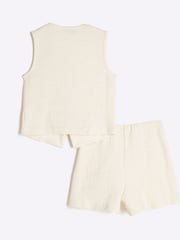 River Island Cream Girls Cream Textured 100% Cotton Waistcoat Set - Image 2 of 5
