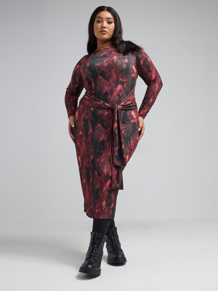 Yours Curve Black Limited Snake Tie Front Dress - Image 2 of 5