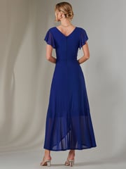 Jolie Moi Blue Plain Wrap Mesh Maxi Dress - Image 2 of 6