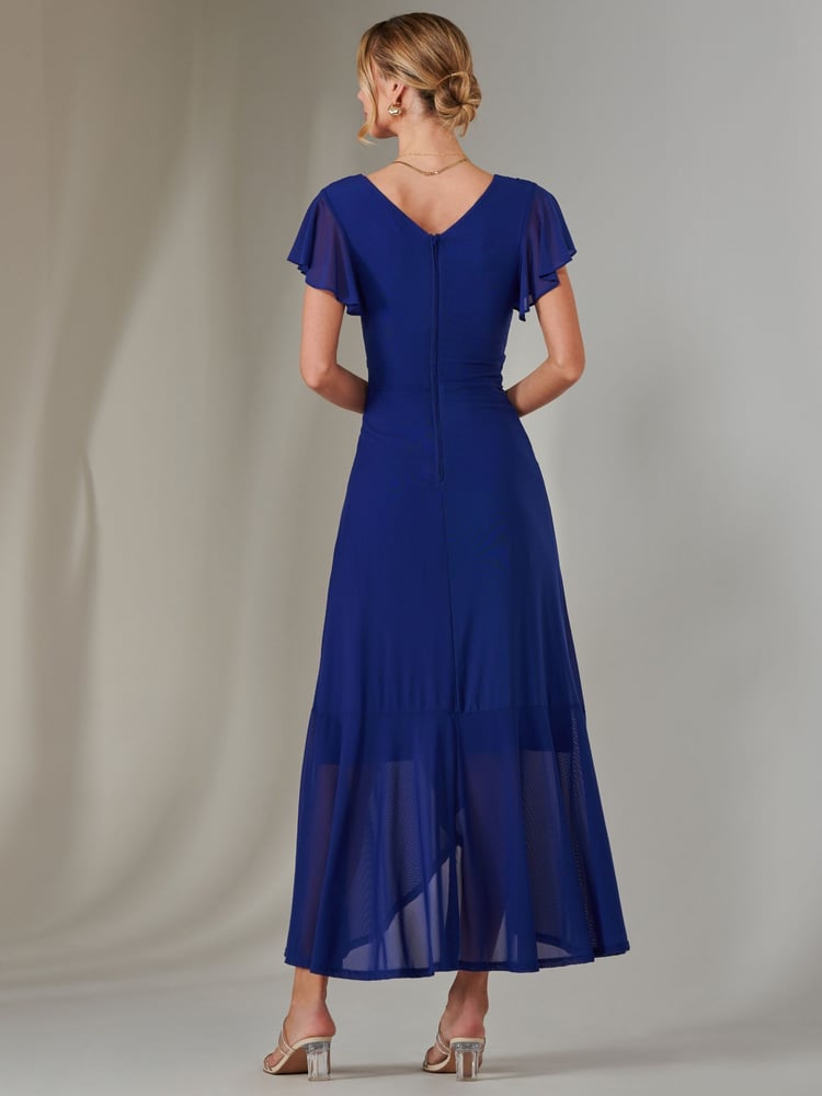 Jolie Moi Blue Plain Wrap Mesh Maxi Dress - Image 2 of 6