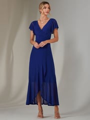 Jolie Moi Blue Plain Wrap Mesh Maxi Dress - Image 5 of 6