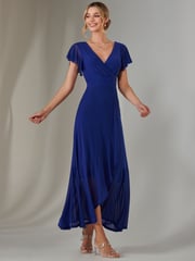 Jolie Moi Blue Plain Wrap Mesh Maxi Dress - Image 6 of 6