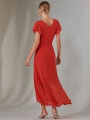 Jolie Moi Dark Orange Plain Wrap Mesh Maxi Dress - Image 2 of 6
