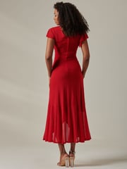 Jolie Moi Red Plain Wrap Mesh Maxi Dress - Image 2 of 6