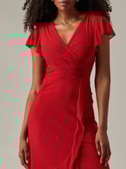 Jolie Moi Red Plain Wrap Mesh Maxi Dress - Image 3 of 6
