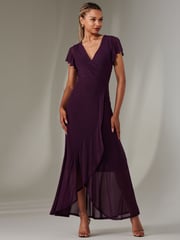 Jolie Moi Dark Purple Plain Wrap Mesh Maxi Dress - Image 6 of 6
