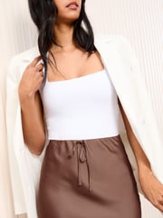 Friends Like These Chocolate Petite Satin Maxi Skirt - Image 3 of 4