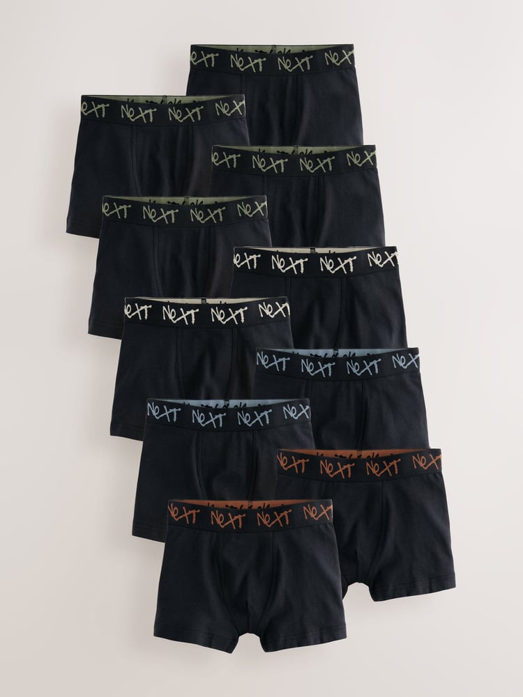 Black with Grafitti Next Waistband Trunks 10 Pack (1.5-16yrs) - Image 1 of 14