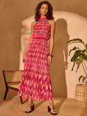 Love & Roses Red Mesh Midaxi Halterneck Dress - Image 1 of 4