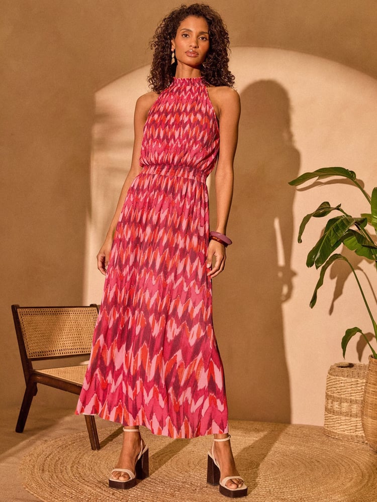 Love & Roses Red Mesh Midaxi Halterneck Dress - Image 1 of 4