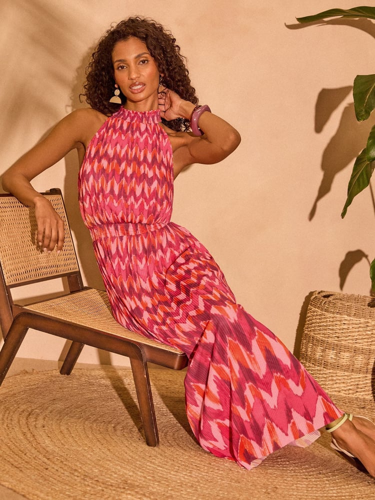 Love & Roses Red Mesh Midaxi Halterneck Dress - Image 2 of 4 Love & Roses Red Mesh Midaxi Halterneck Dress - Image 2 of 4