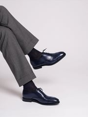 Loake Blue Handpainted Calf Leather Blind Seam Oxford Toe Cap Shoes with A Rubber Sole - Image 1 of 4