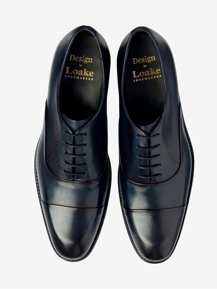 Loake Blue Handpainted Calf Leather Blind Seam Oxford Toe Cap Shoes with A Rubber Sole - Image 4 of 4