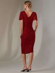 Jolie Moi Red Plain Angel Sleeve Ruched Bodycon Dress - Image 2 of 6