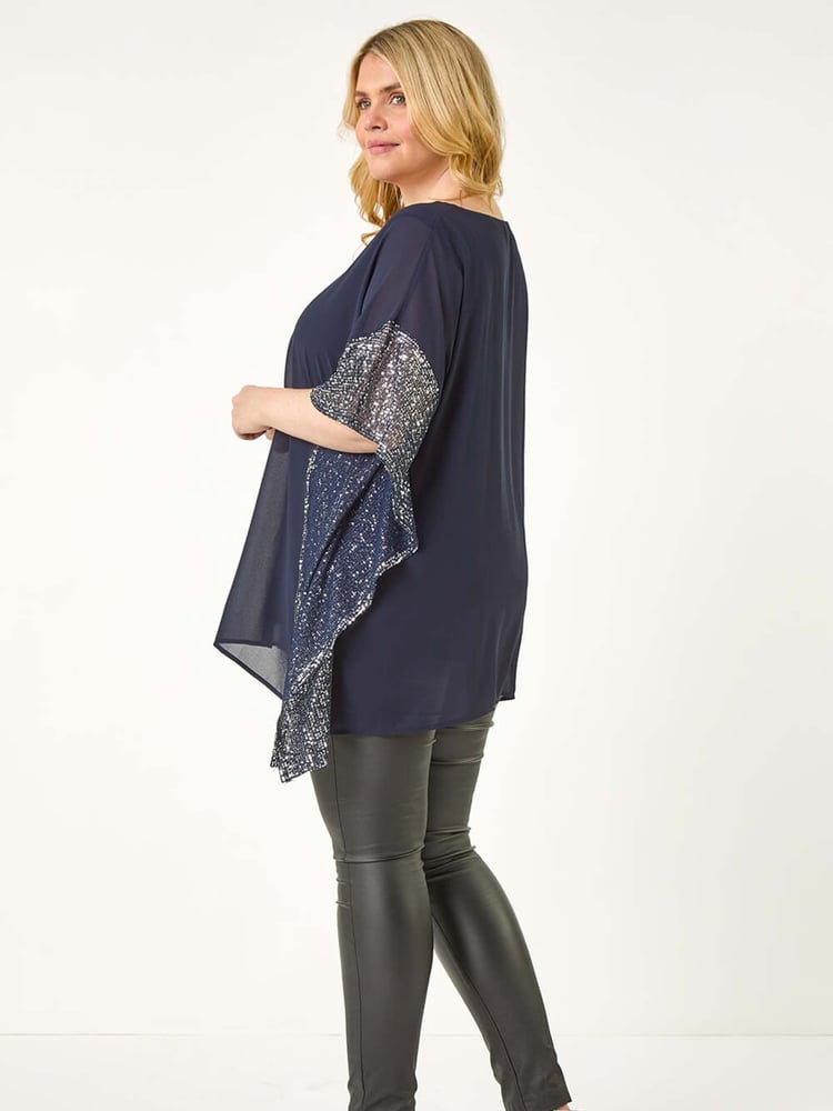 Roman Blue Curve Sequin Trim Overlay Top - Image 2 of 5