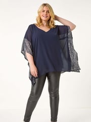 Roman Blue Curve Sequin Trim Overlay Top - Image 3 of 5