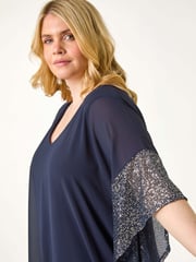 Roman Blue Curve Sequin Trim Overlay Top - Image 4 of 5