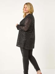 Roman Black Curve Sequin V-Neck Stretch Blouses - Image 4 of 6