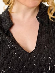Roman Black Curve Sequin V-Neck Stretch Blouses - Image 6 of 6