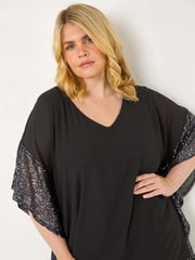 Roman Grey Curve Sequin Trim Overlay Top - Image 1 of 5