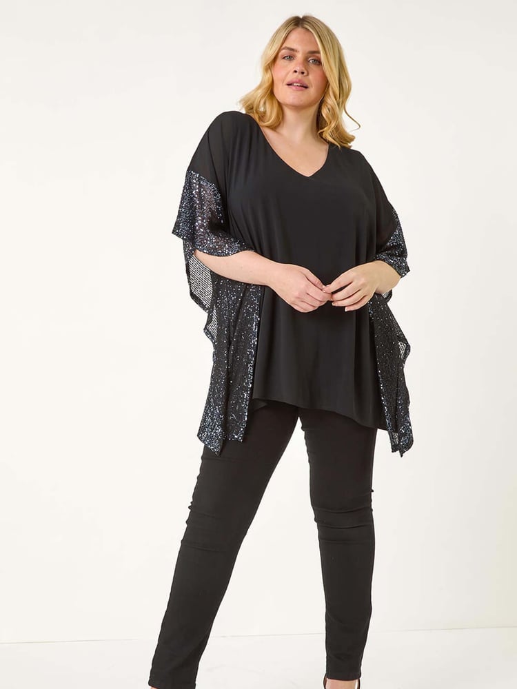 Roman Grey Curve Sequin Trim Overlay Top - Image 2 of 5