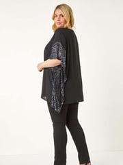 Roman Grey Curve Sequin Trim Overlay Top - Image 3 of 5