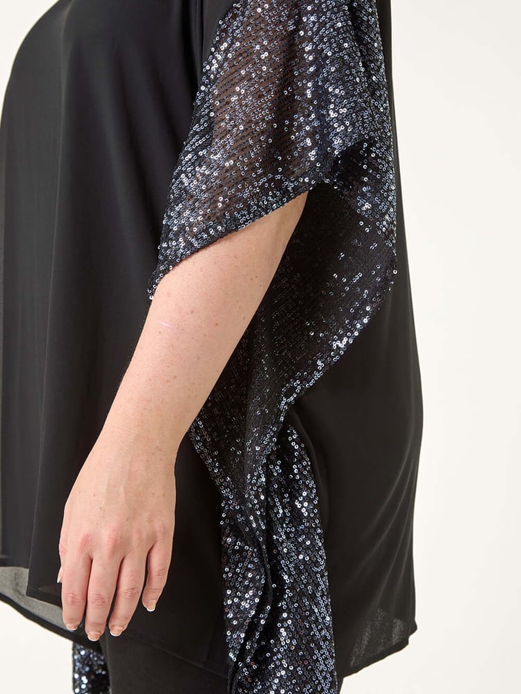 Roman Grey Curve Sequin Trim Overlay Top - Image 5 of 5