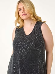 Roman Metallic Curve Sparkle Stretch Tunics Top - Image 4 of 5