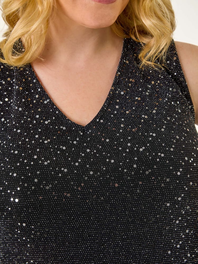 Roman Metallic Curve Sparkle Stretch Tunics Top - Image 5 of 5