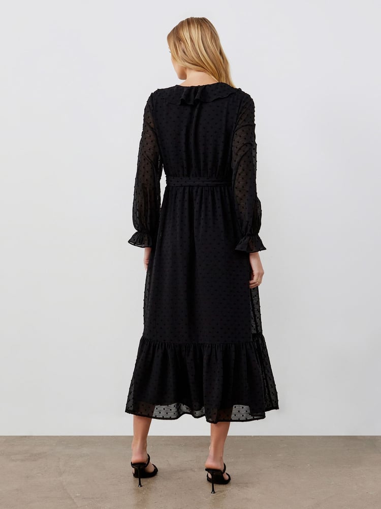 Finery Black Rosalie Chiffon Midi Wrap Dress - Image 2 of 4