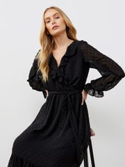 Finery Black Rosalie Chiffon Midi Wrap Dress - Image 3 of 4