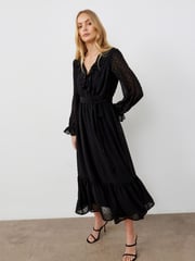 Finery Black Rosalie Chiffon Midi Wrap Dress - Image 4 of 4