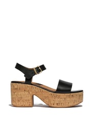 FitFlop Platfforms Leather Cork Heeled Ankle Strap Black Sandals - Image 1 of 4