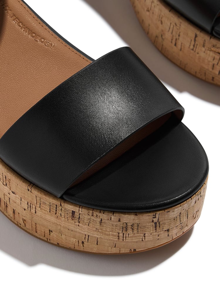 FitFlop Platfforms Leather Cork Heeled Ankle Strap Black Sandals - Image 4 of 4